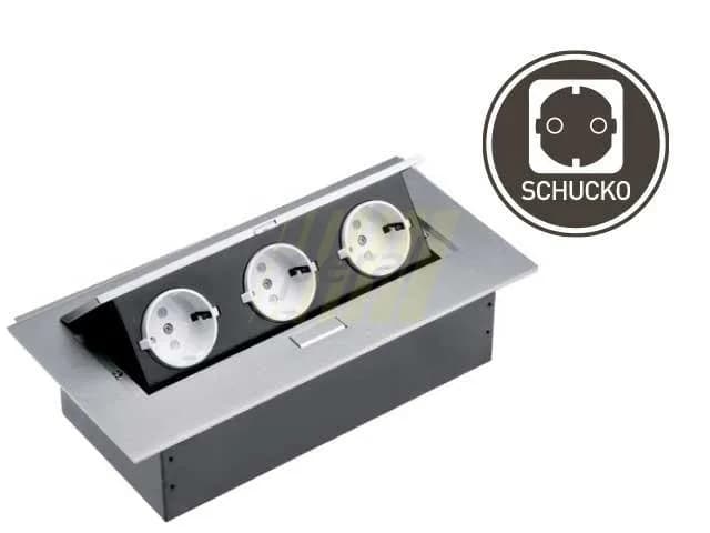 Розетка мебельная врезная прямоугольная GTV, 3 × Schuko, алюминий