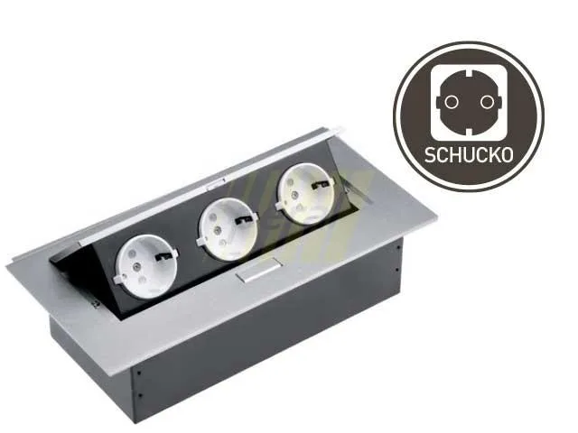 Розетка мебельная врезная прямоугольная GTV, 3 × Schuko, алюминий