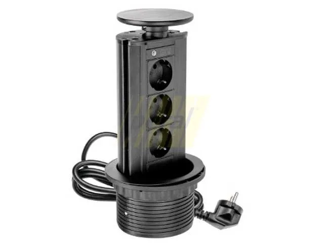 Розетка меблева висувна GTV, 3 × Schuko, чорна