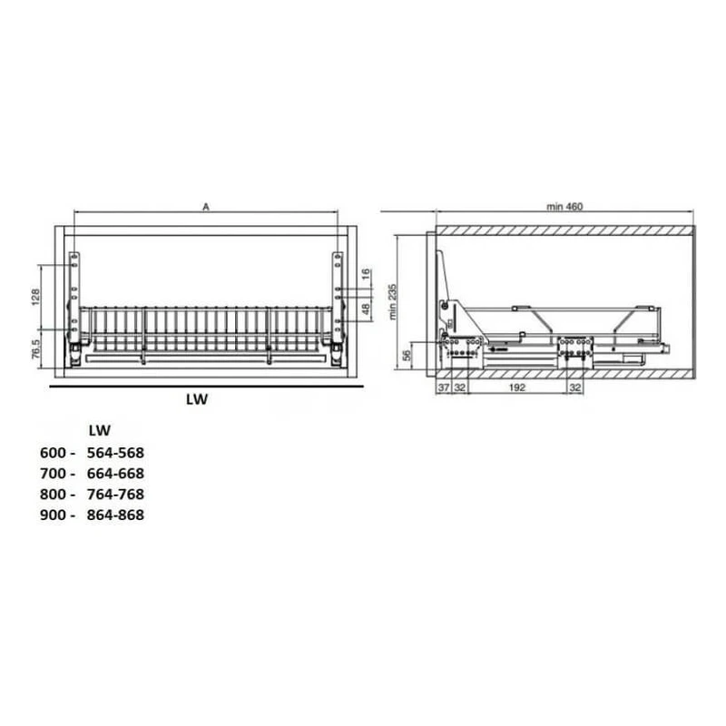 Сушка выдвижная с сегрегатором Rejs VARIANT MULTI L-450 x600 графит WE29.0631.01.924 - фото в установке